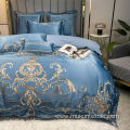 Super Deluxe blue embroidery four piece set